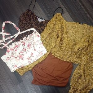 Bundle Of 4 Stretchy Crop Tops